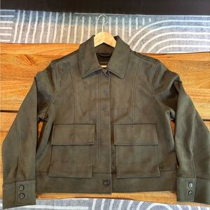 Banana Republic Factory Vegan Suede Utility Jacket in “Sheltered Earth” Green